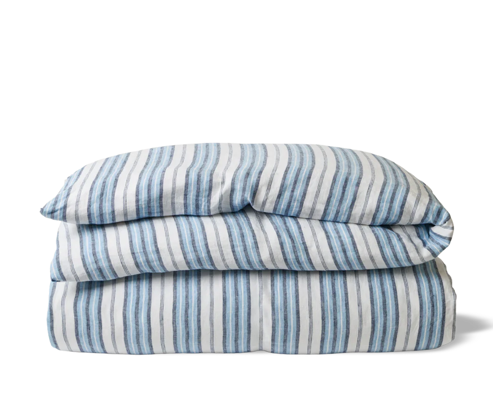 Housse de couette en lin lavé - Rayures Palette Bleu Primaire - Image 4