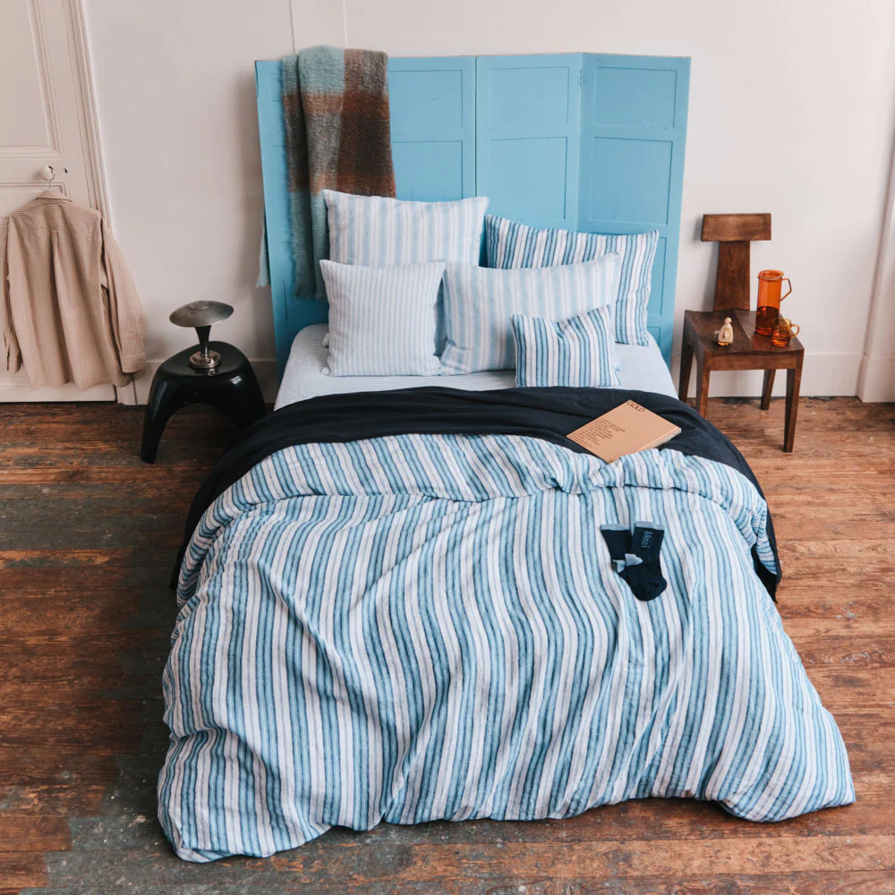 Housse de couette en lin lavé - Rayures Palette Bleu Primaire - Image 6