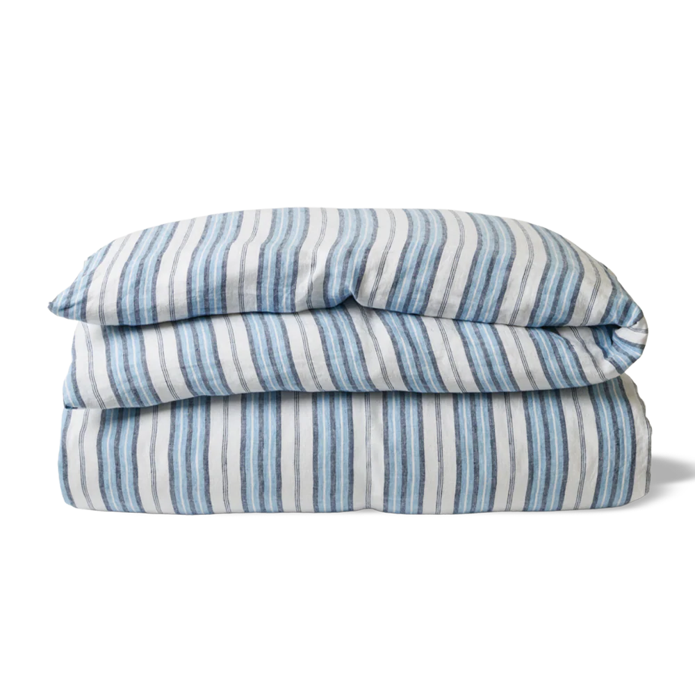 Housse de couette en lin lavé - Rayures Palette Bleu Primaire - Image 7