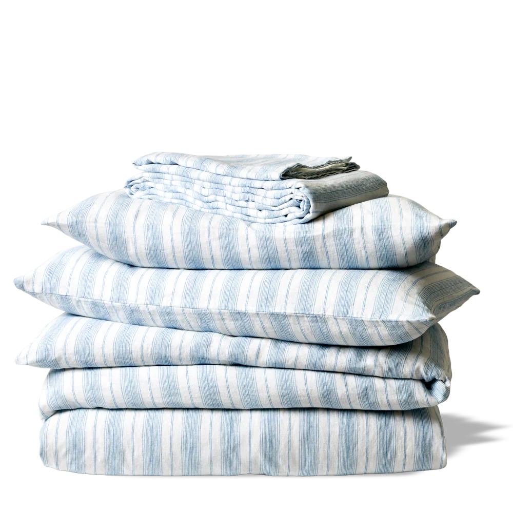 Housse de couette en lin lavé - Rayures Toile Bleu Primaire - Image 5