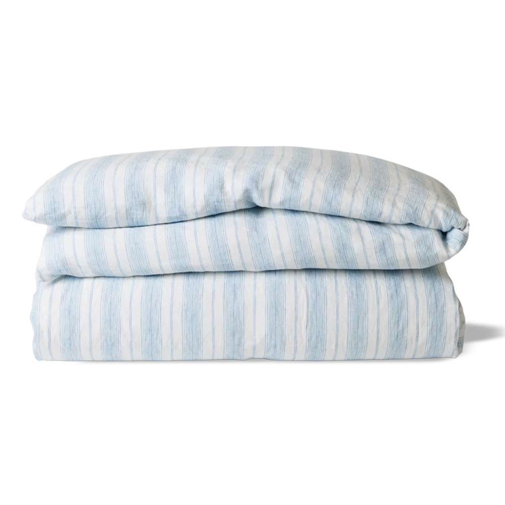 Housse de couette en lin lavé - Rayures Toile Bleu Primaire - Image 9