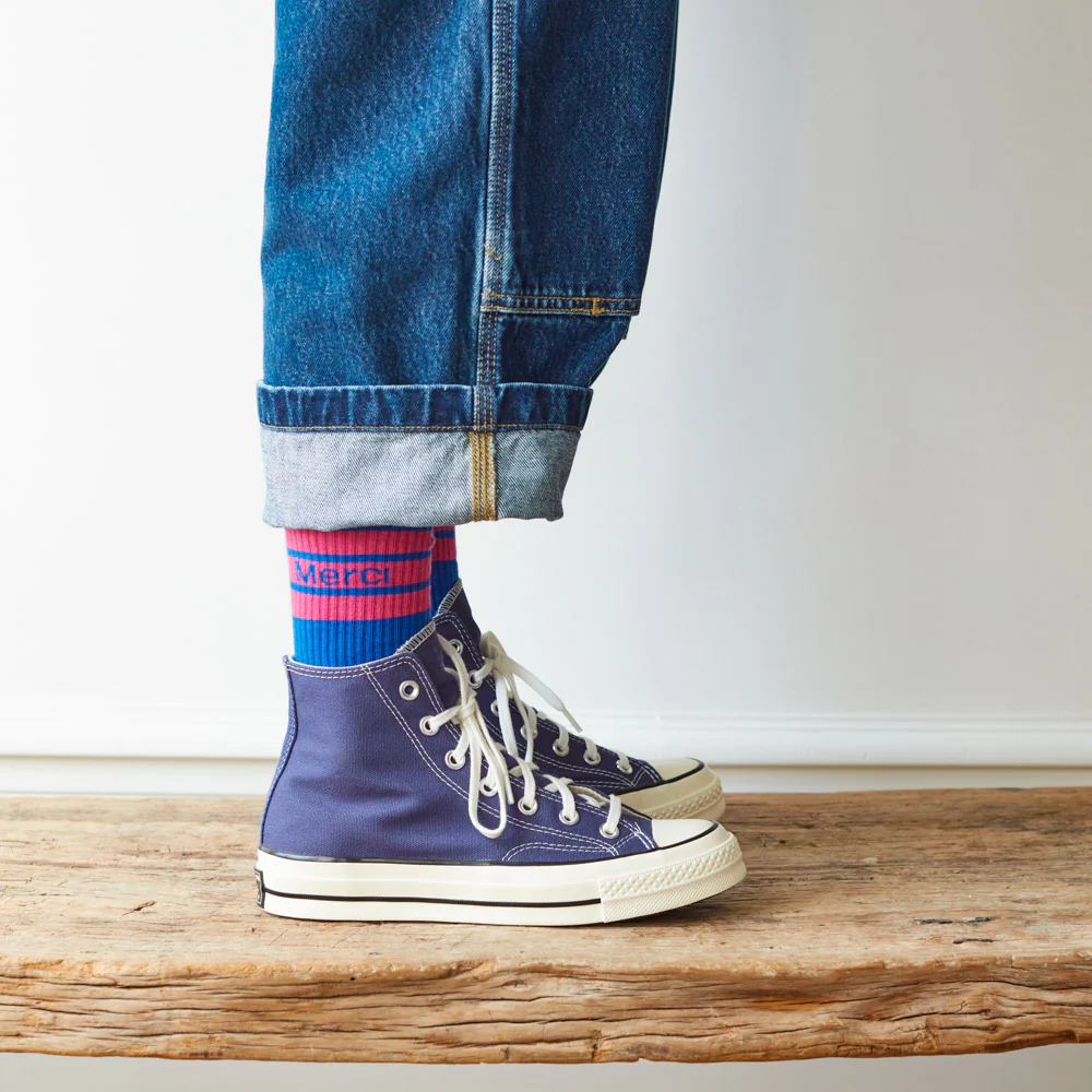 Merci - Chaussettes Ă rayures - Bleu