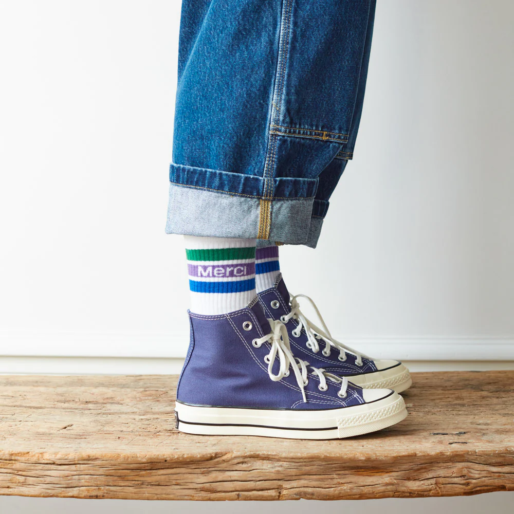 Merci - Chaussettes Ă rayures - Vert & Violet & Bleu