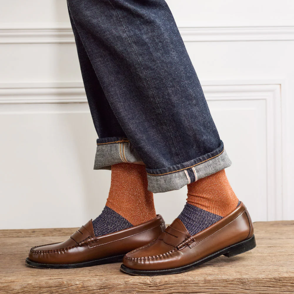 Merci - Chaussettes Ludo - Orange & Marine