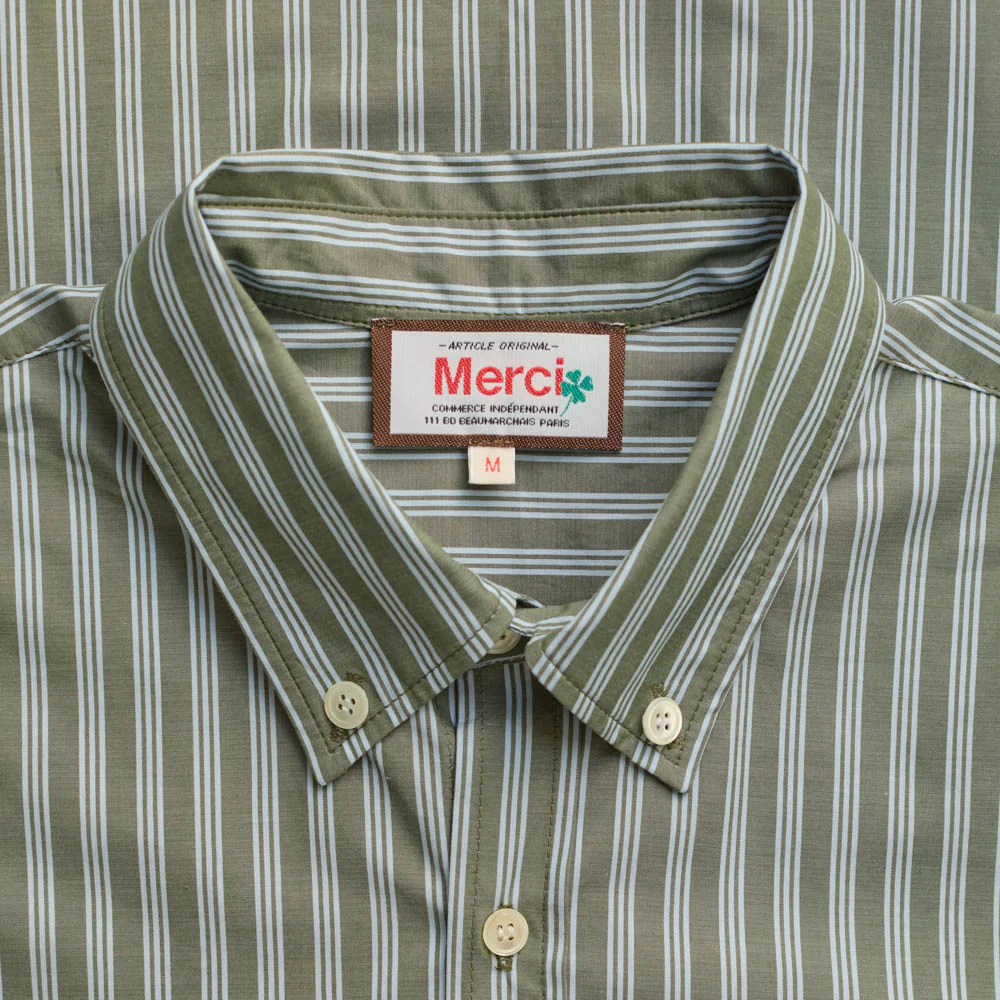 Merci - Chemise Sacha - Rayures Olive & Bleu - Image 3