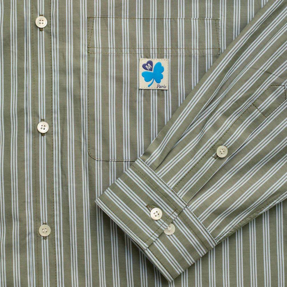 Merci - Chemise Sacha - Rayures Olive & Bleu - Image 4