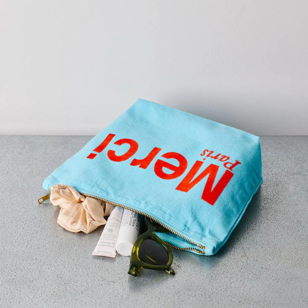 Merci - Pochette en coton - Bleu Clair & Rouge - Image 2