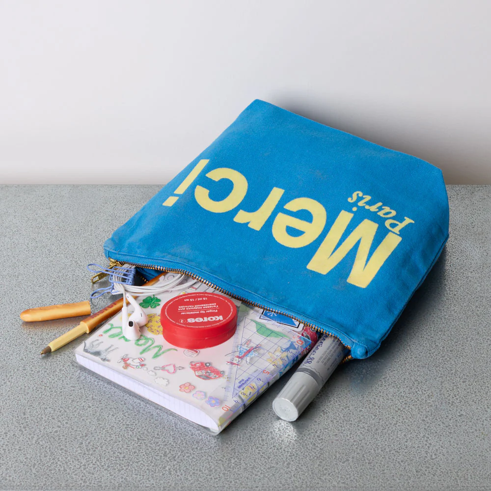 Merci - Pochette en coton - Bleu & Jaune - Image 2