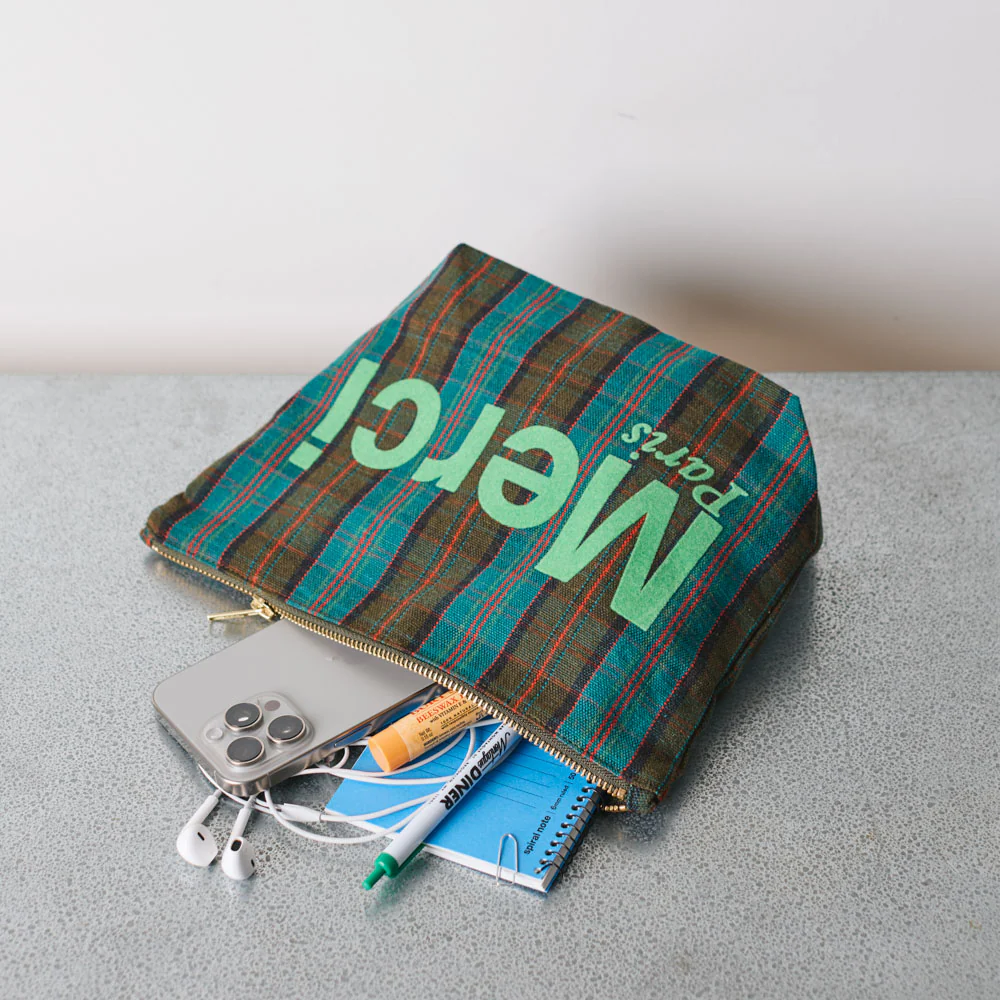 Merci - Pochette en coton - Bleu, Marron & Vert - Image 2