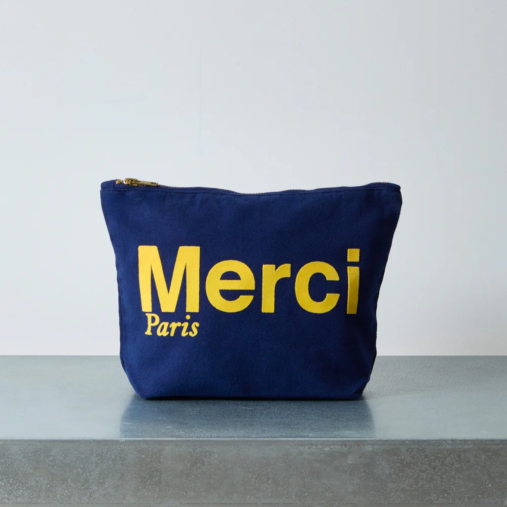 Merci - Pochette en coton - Bleu Nuit & Banane
