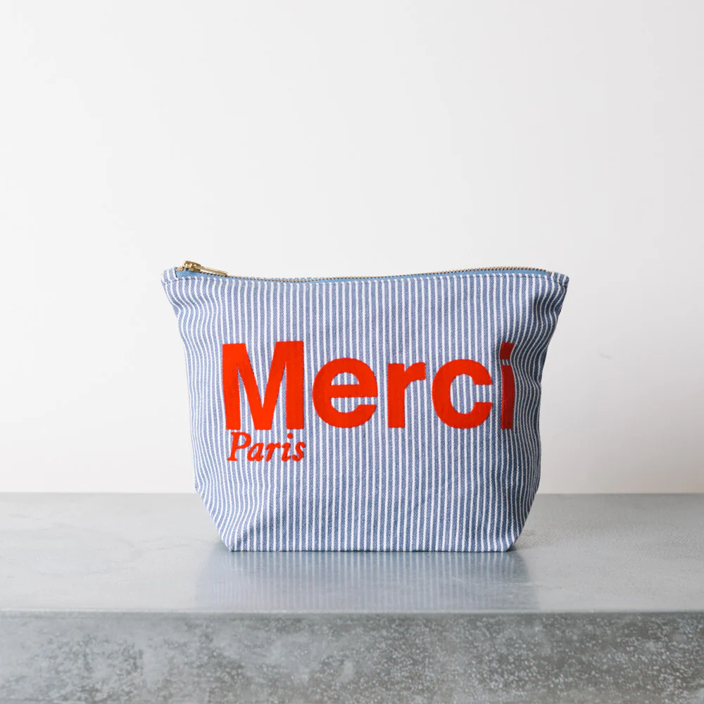 Merci - Pochette en coton Hickory - Bleu rayé