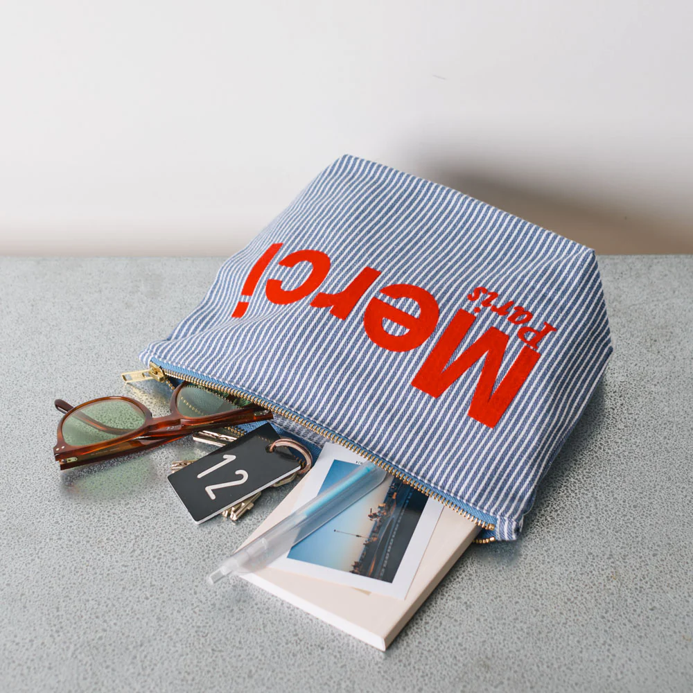 Merci - Pochette en coton Hickory - Bleu rayé - Image 2