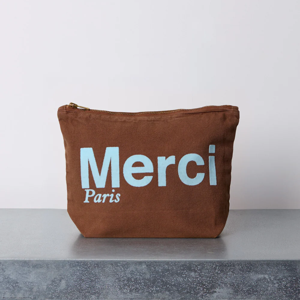 Merci - Pochette en coton - Marron & Bleu
