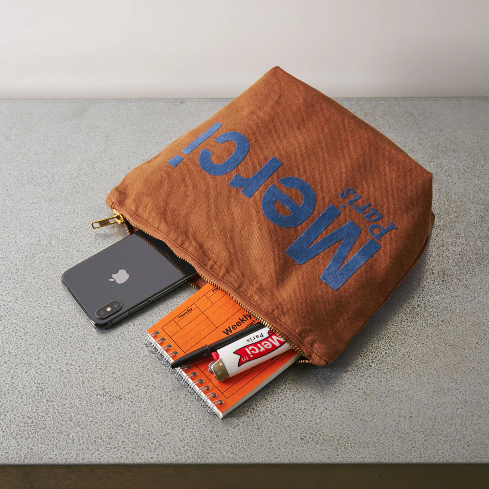 Merci - Pochette en coton - Marron & Marine - Image 2