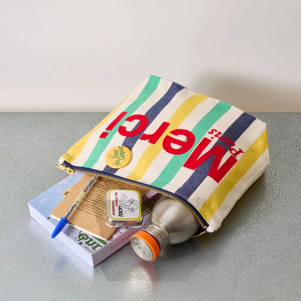 Merci - Pochette en coton rayé - Bleu Nuit & Banane - Image 2