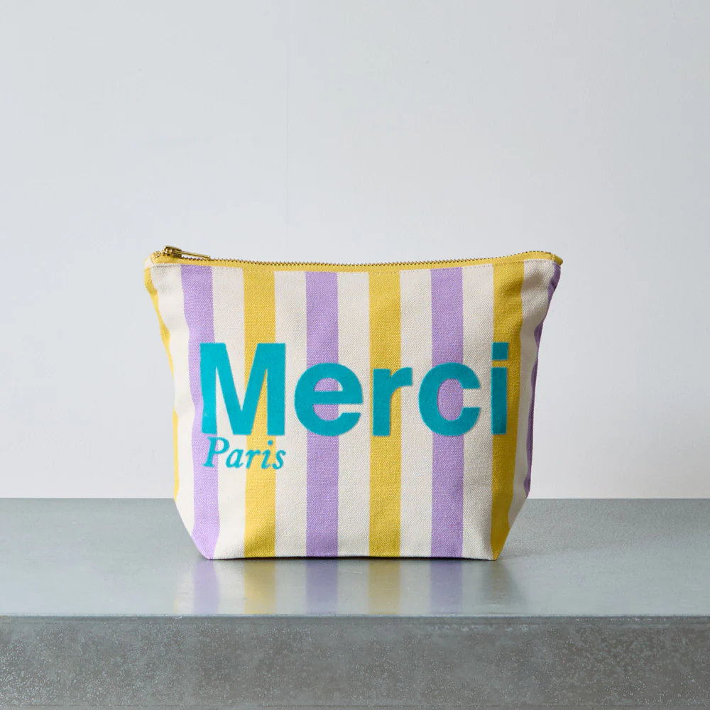 Merci - Pochette en coton rayé - Lila & Banane