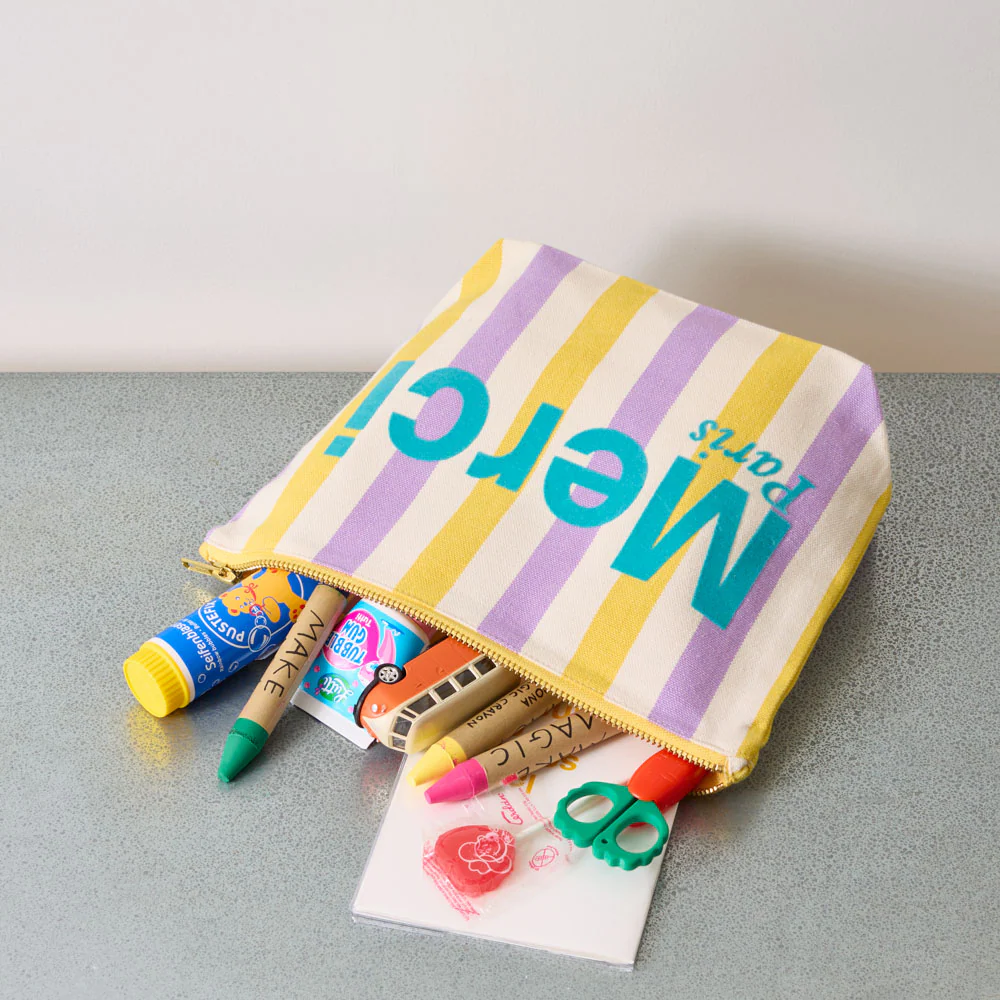 Merci - Pochette en coton rayé - Lila & Banane - Image 2
