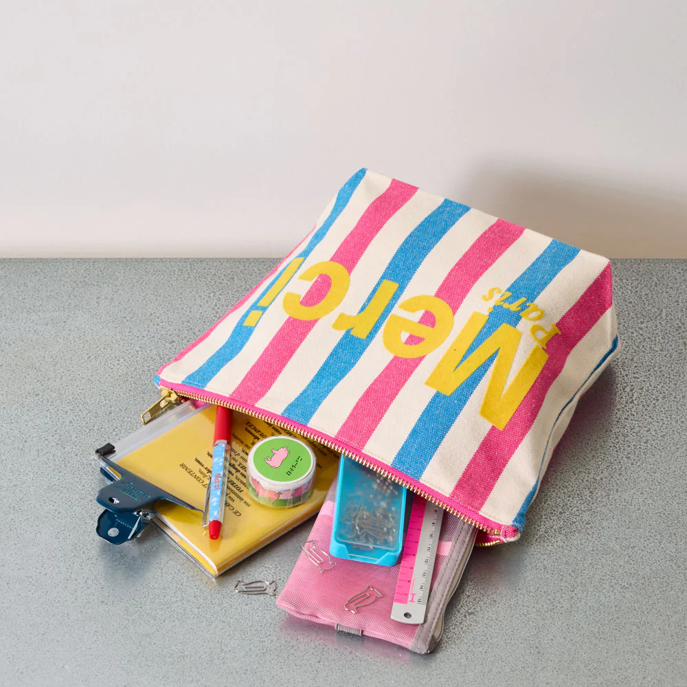 Merci - Pochette en coton rayé - Rose & Bleu - Image 2