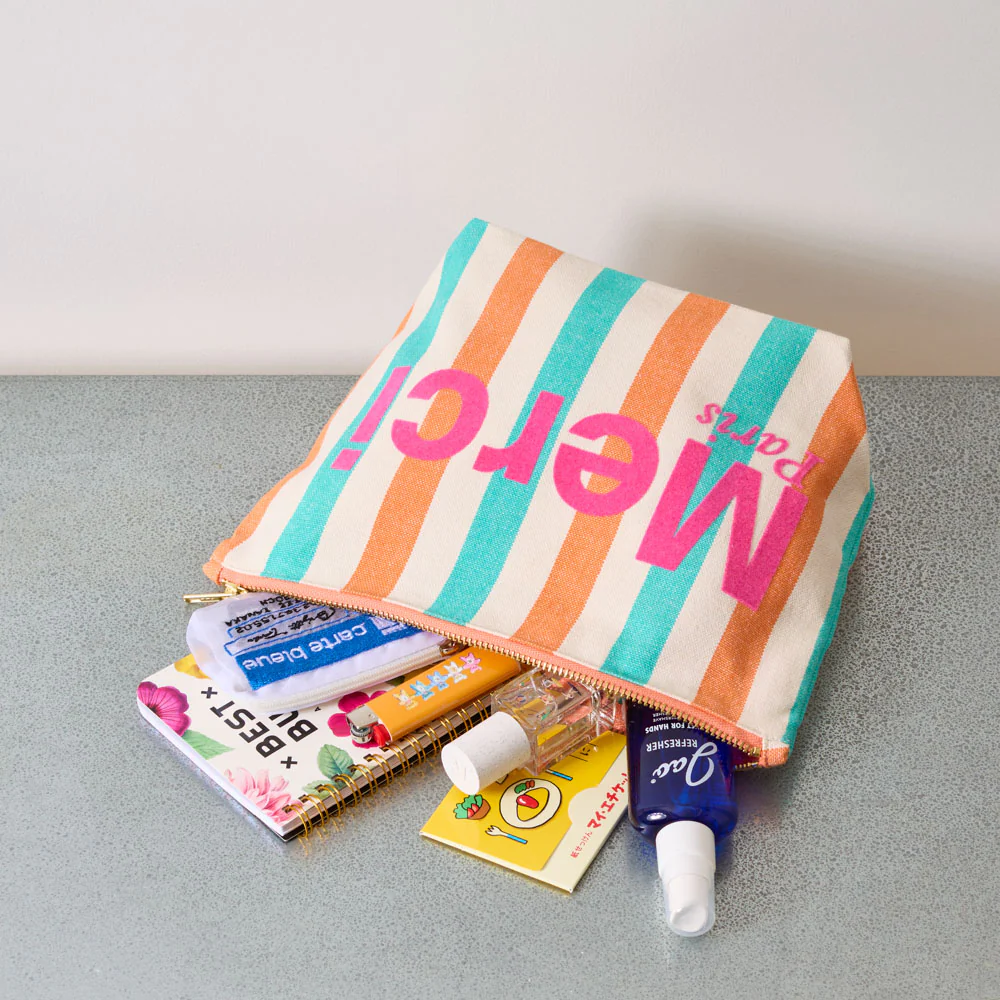 Merci - Pochette en coton rayé - Turquoise & Abricot - Image 2