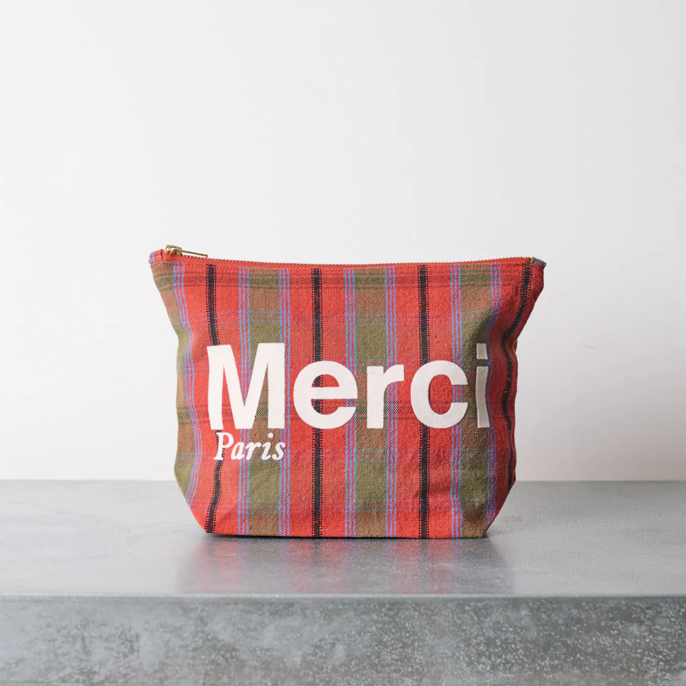 Merci - Pochette en coton - Rose, Vert & Crème