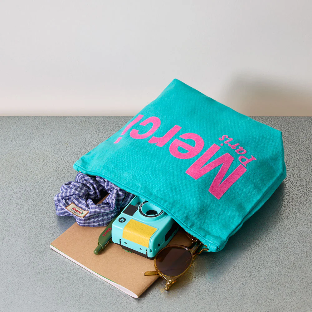 Merci - Pochette en coton - Turquoise & Rose - Image 2