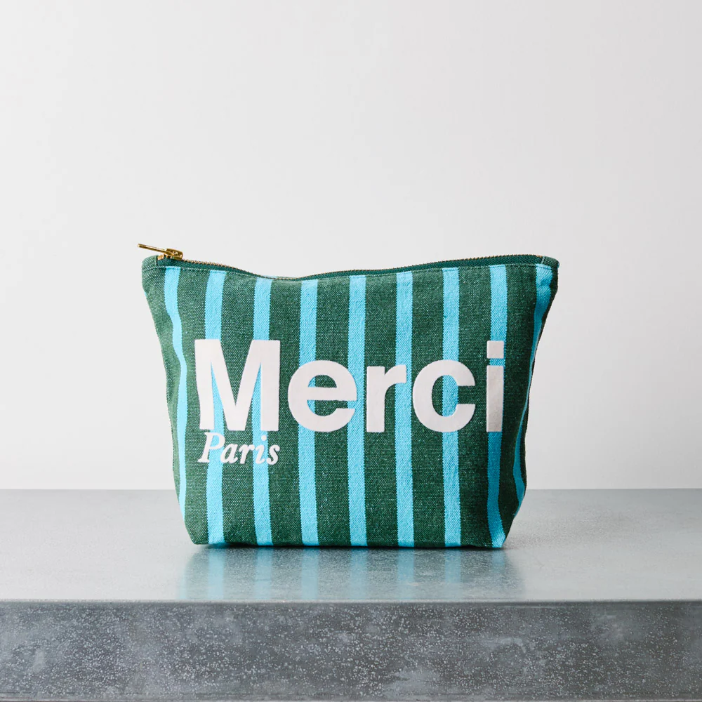 Merci - Pochette en coton - Vert & Bleu Ciel