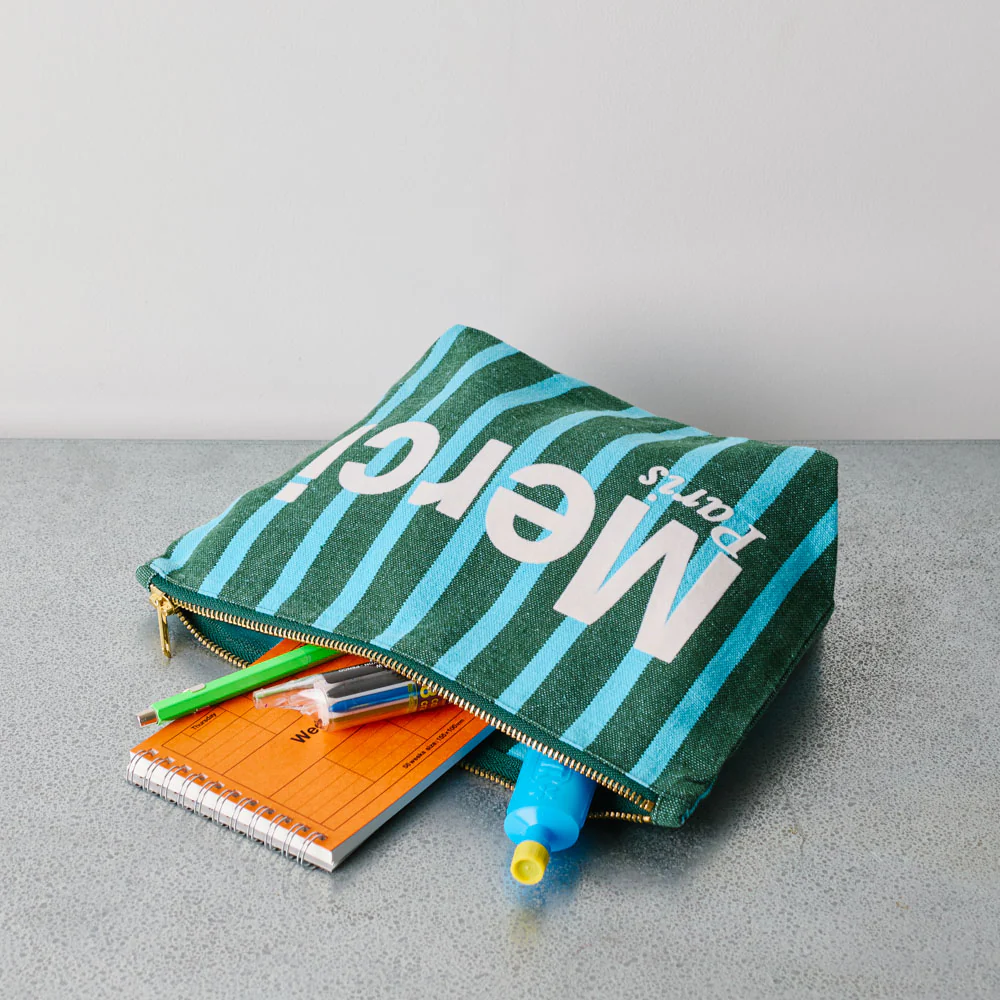 Merci - Pochette en coton - Vert & Bleu Ciel - Image 2