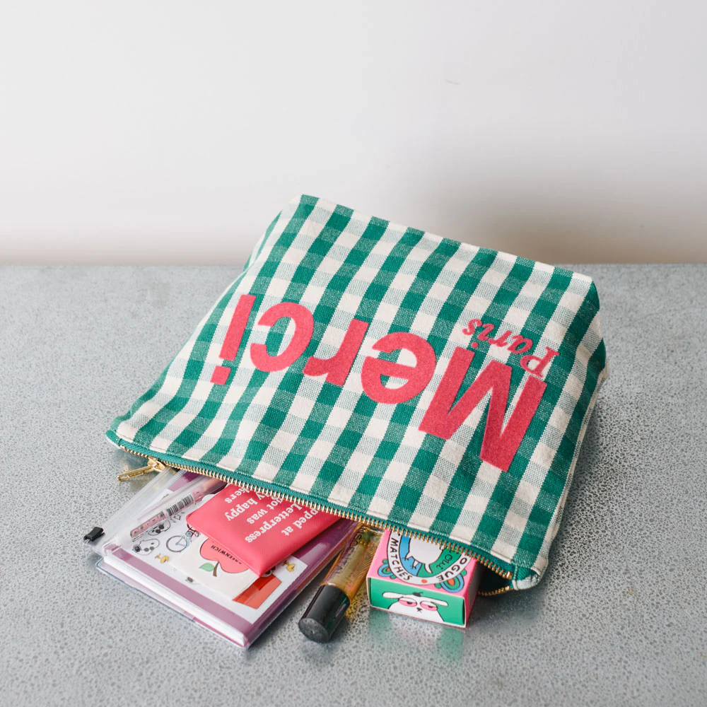 Merci - Pochette en coton - Vert, Crème & Rose - Image 2
