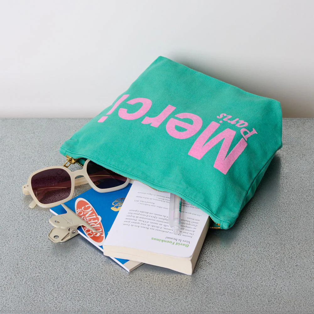 Merci - Pochette en coton - Vert & Rose - Image 2