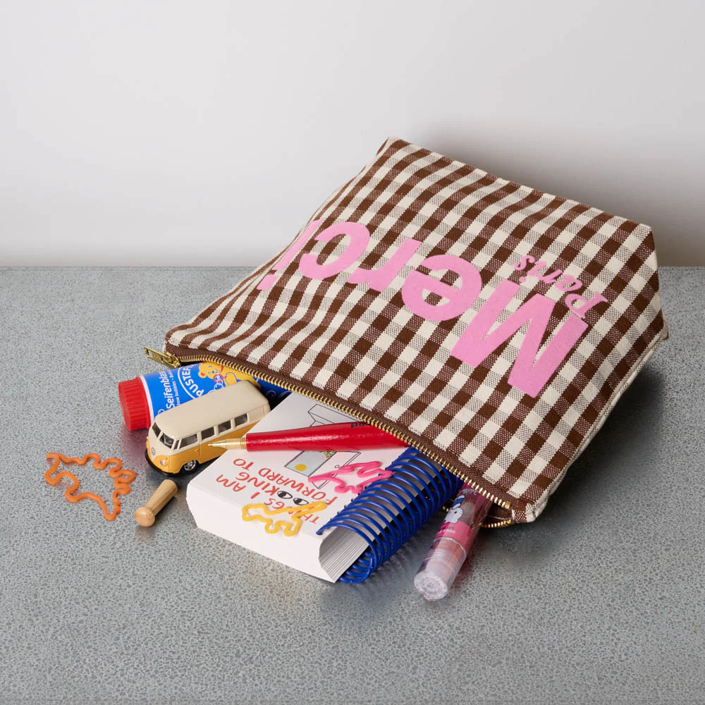 Merci - Pochette en coton Vichy - Marron & Ecru - Image 2