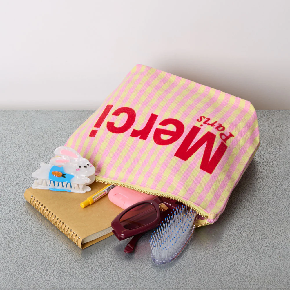 Merci - Pochette en coton Vichy - Rose & Jaune - Image 2