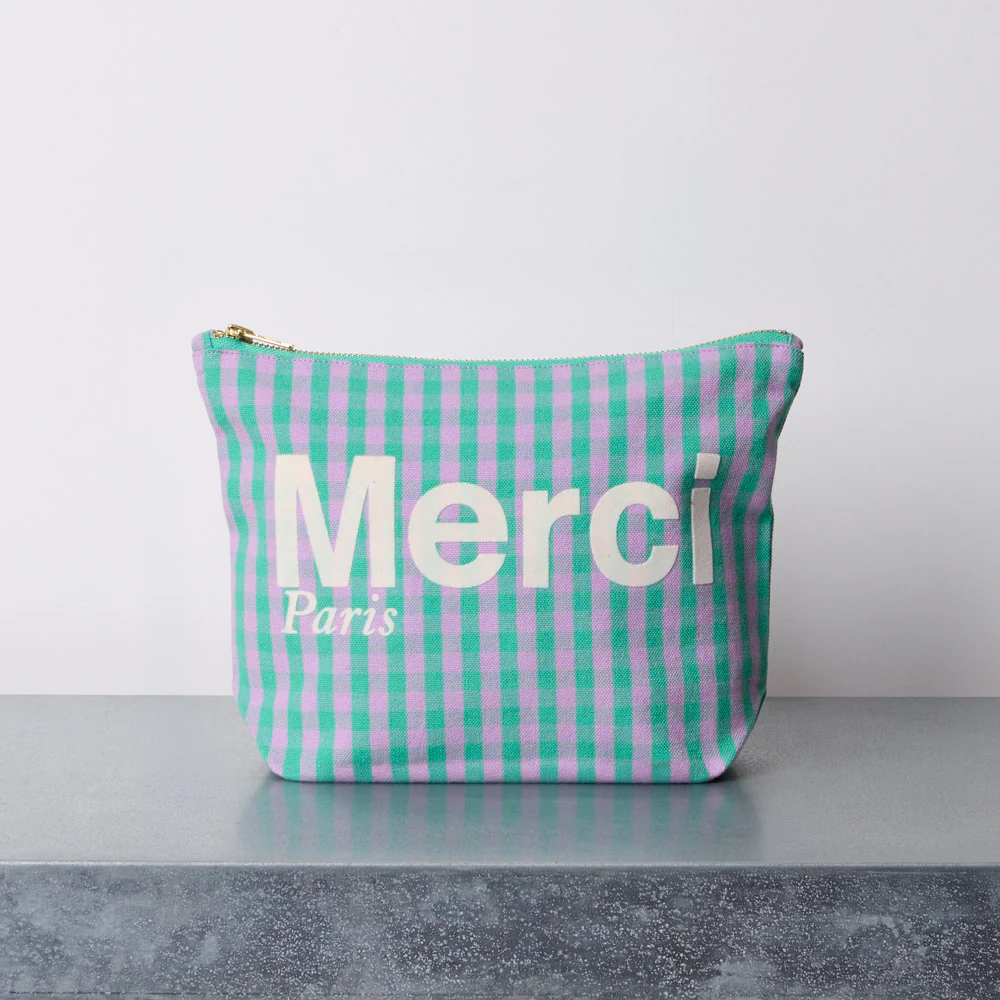 Merci - Pochette en coton Vichy - Vert & Lila