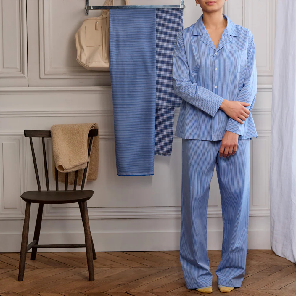 Merci - Pyjama en Coton - Rayures Triples Bleu