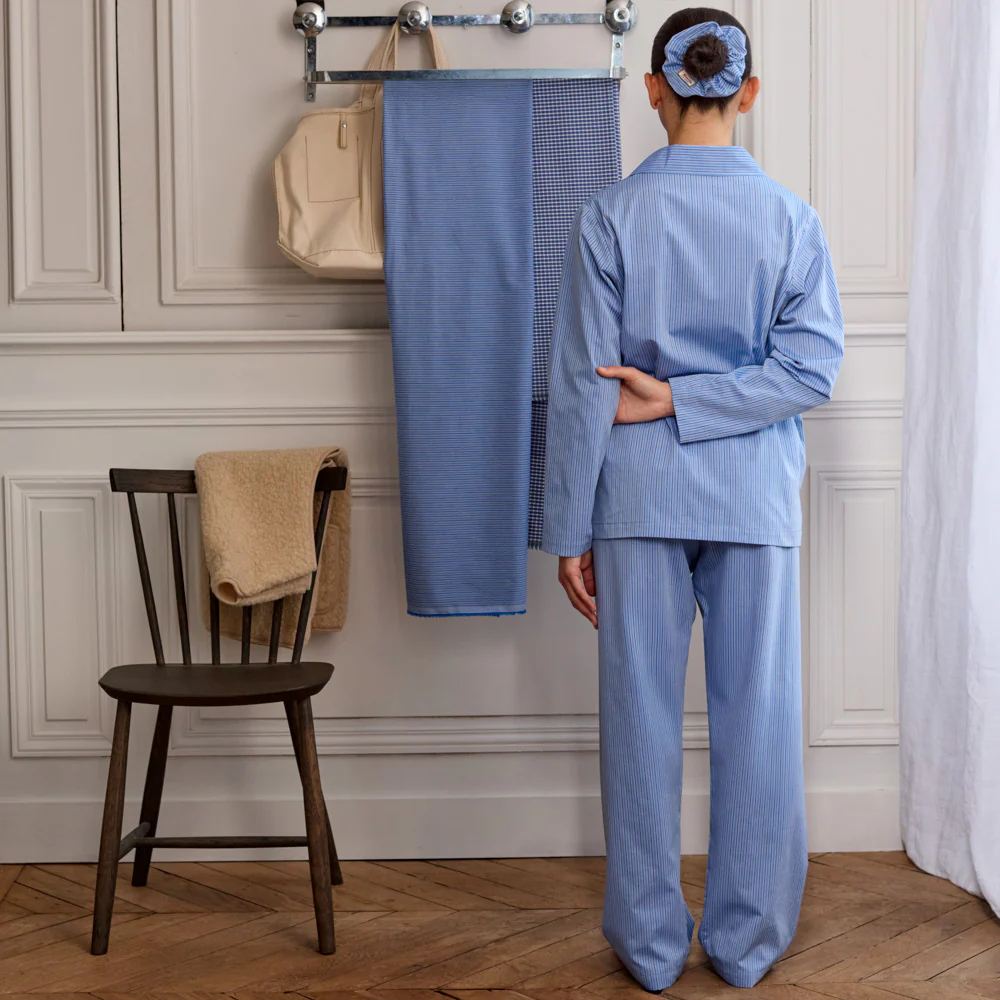 Merci - Pyjama en Coton - Rayures Triples Bleu - Image 2