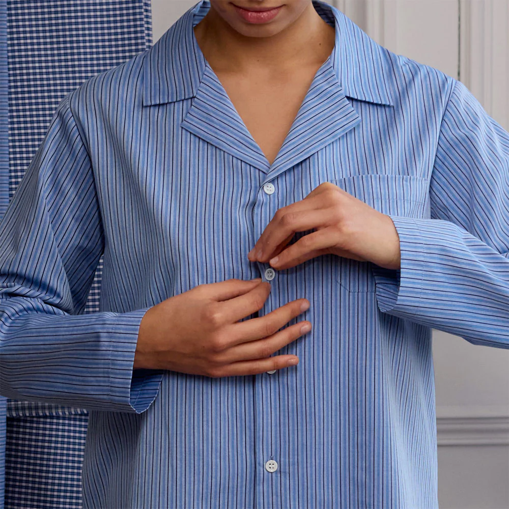 Merci - Pyjama en Coton - Rayures Triples Bleu - Image 3