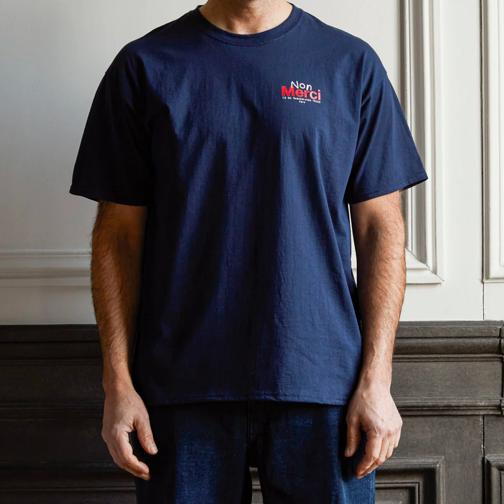 Merci - T-Shirt unisexe Non Merci "Rive Droite" - Bleu Marine - Image 3
