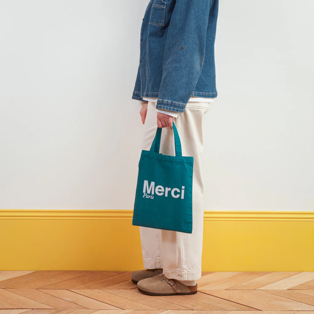 Merci - Tote Bag en coton - Bleu canard & Blanc - Image 4
