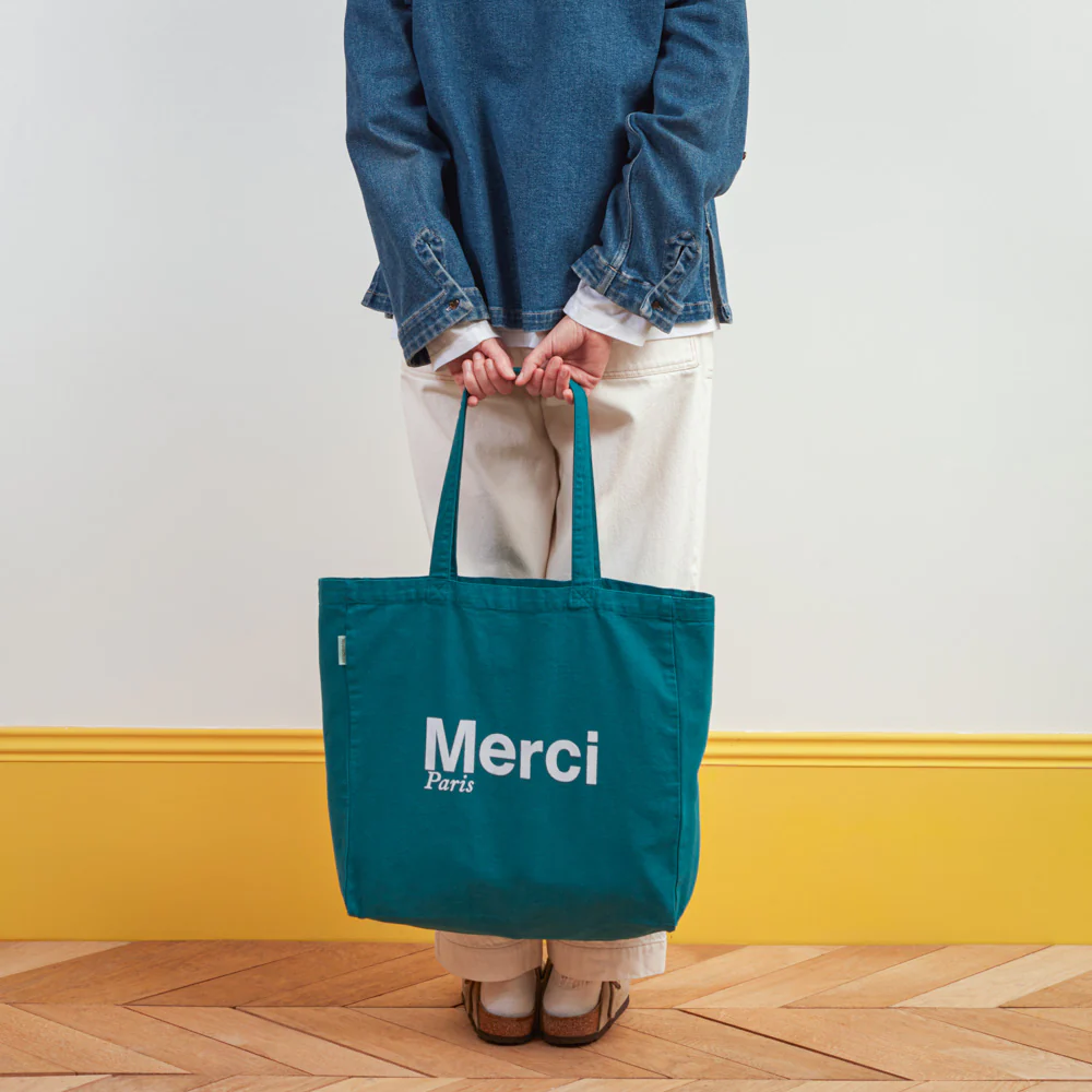 Merci - Tote Bag en coton - Bleu canard & Blanc - Image 5