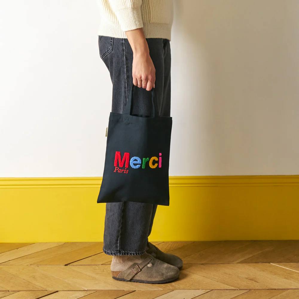 Merci - Tote Bag en coton Bouclette - Noir & Multicolore - Image 3