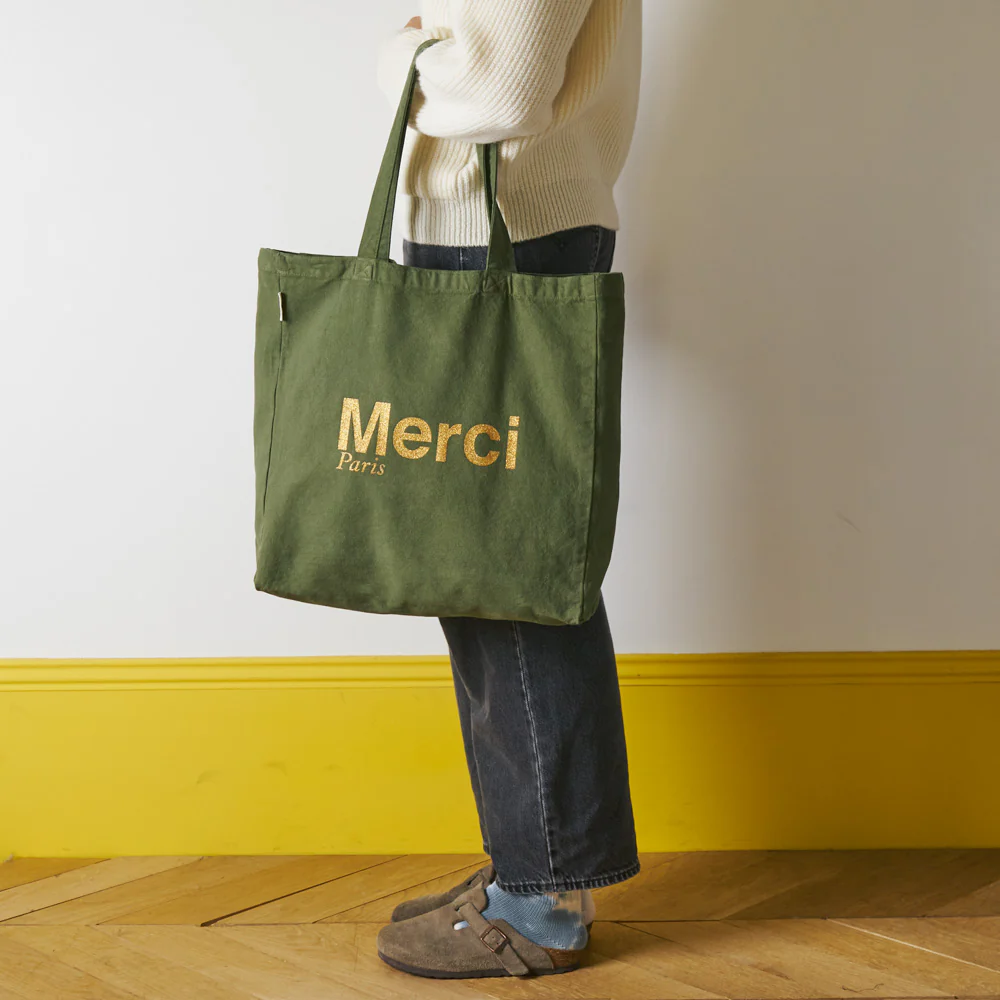 Merci - Tote Bag en coton - Kaki & Doré - Image 2