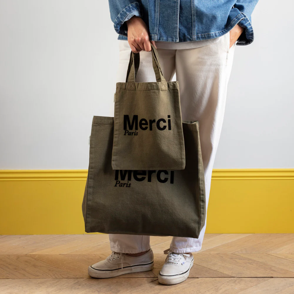 Merci - Tote Bag en coton - Kaki & Noir