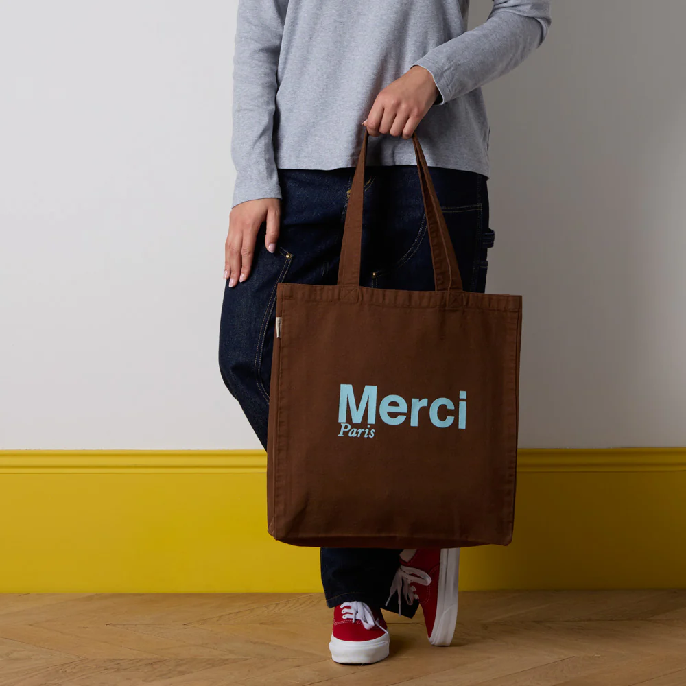 Merci - Tote Bag en coton - Marron & Bleu - Image 2