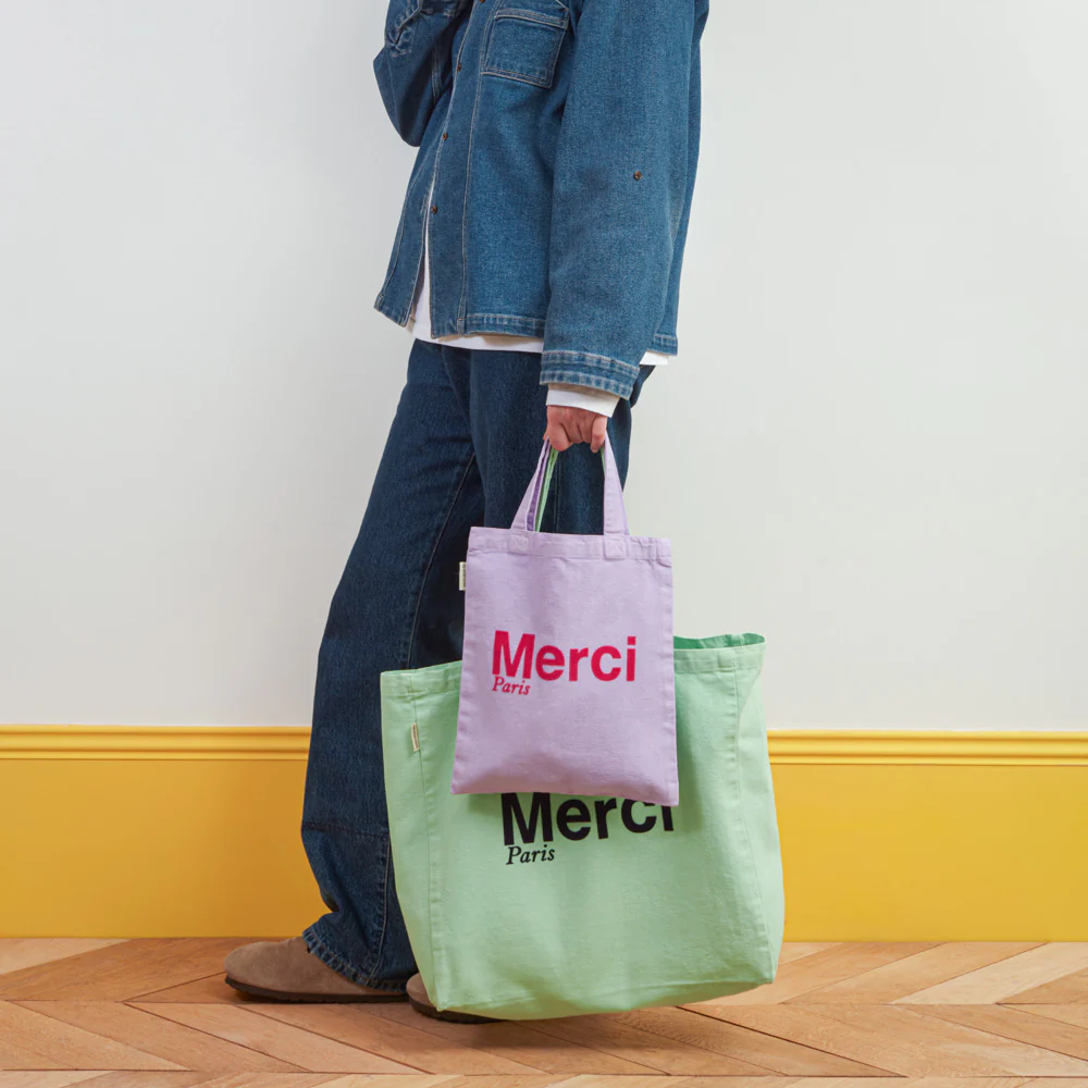 Merci - Tote Bag en coton - Mint & Bleu - Image 3