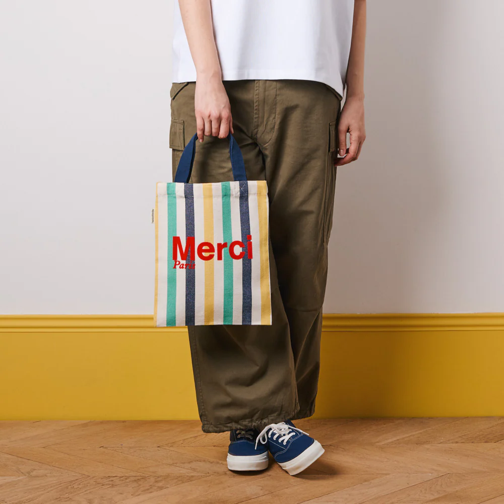 Merci - Tote Bag en coton rayé - Bleu Nuit & Banane - Image 3