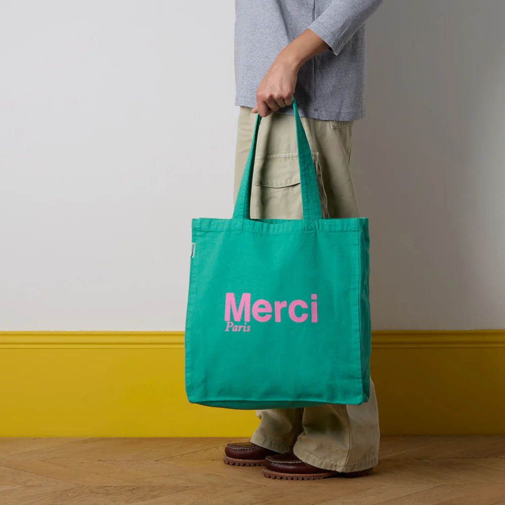 Merci - Tote Bag en coton - Vert & Rose - Image 2