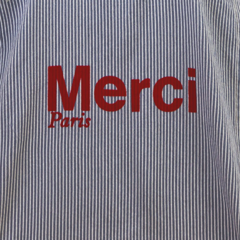 Merci - Tote Bag en Coton Hickory - Bleu rayé - Image 4