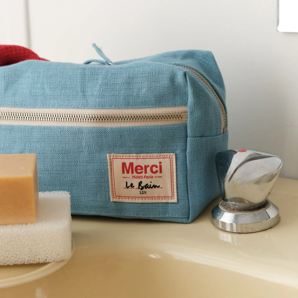 Merci - Trousse de toilette en lin lavé - Bleu Primaire - Image 2