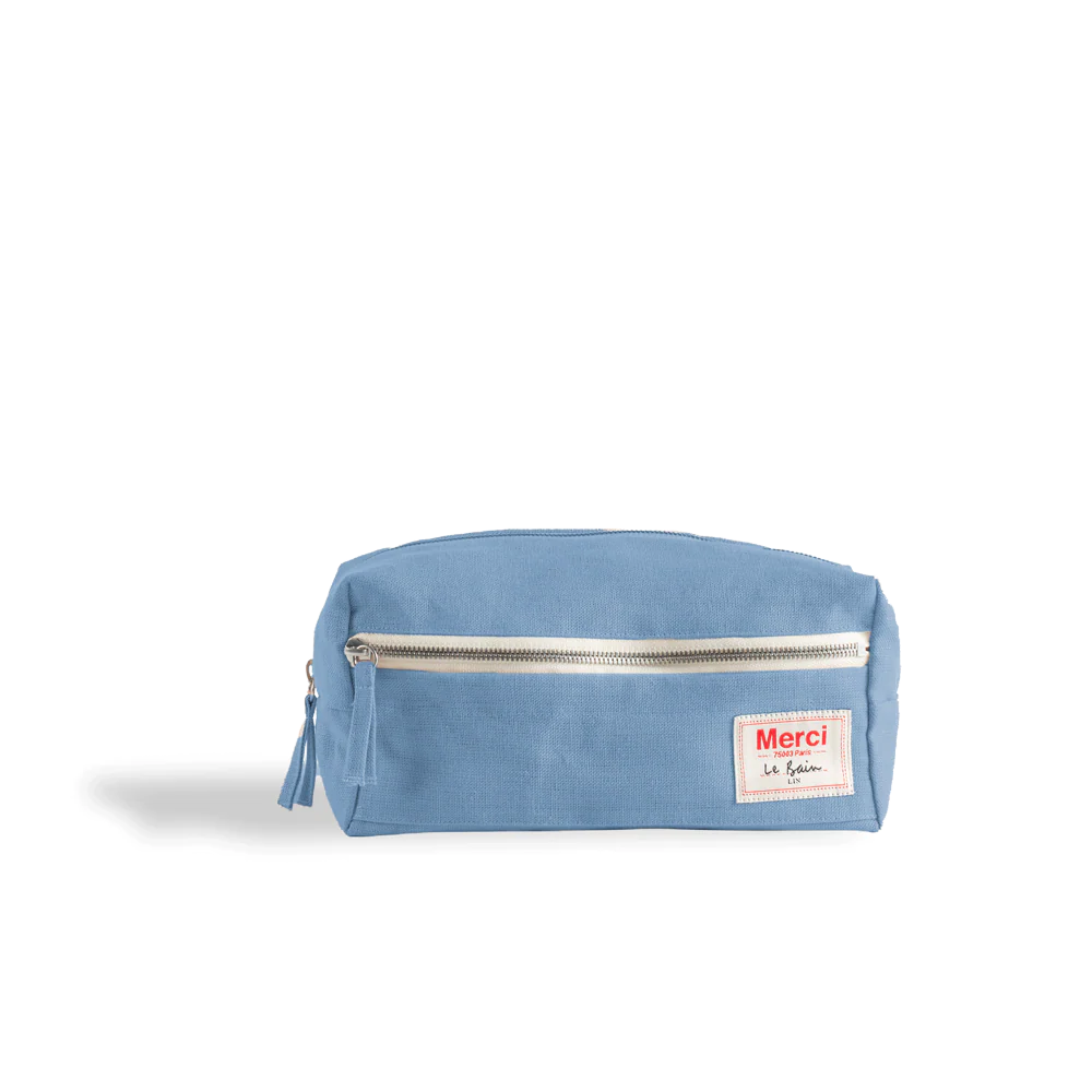 Merci - Trousse de toilette en lin lavé - Bleu Primaire - Image 3