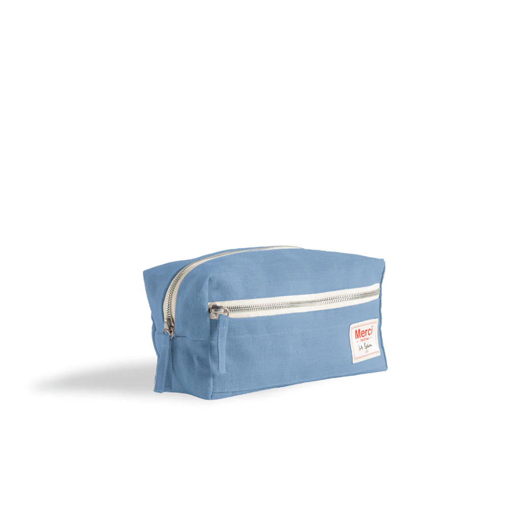 Merci - Trousse de toilette en lin lavé - Bleu Primaire - Image 4