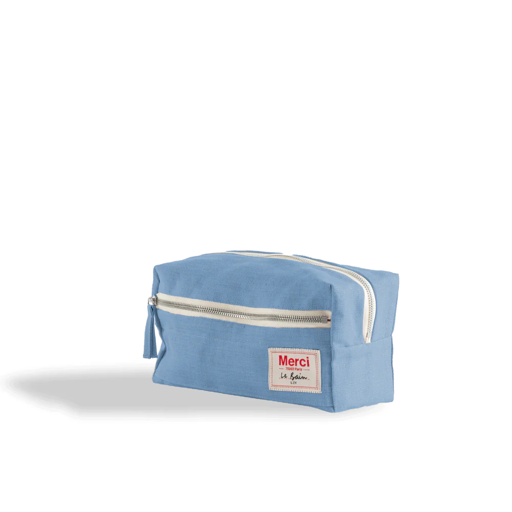 Merci - Trousse de toilette en lin lavé - Bleu Primaire - Image 5